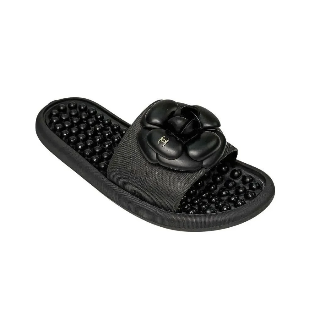 Chanel Camellia CC Mules Black Thermoplastic/PVC Slip on Slides EU 37 US 5.5-6